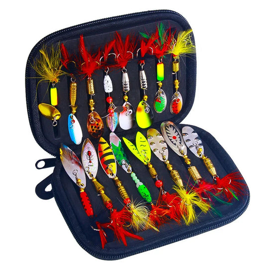 16PCS Fake Bait Spinner Lures for Bass Trout Salmon Hard Metal Spinner Baits Kit With Tackle