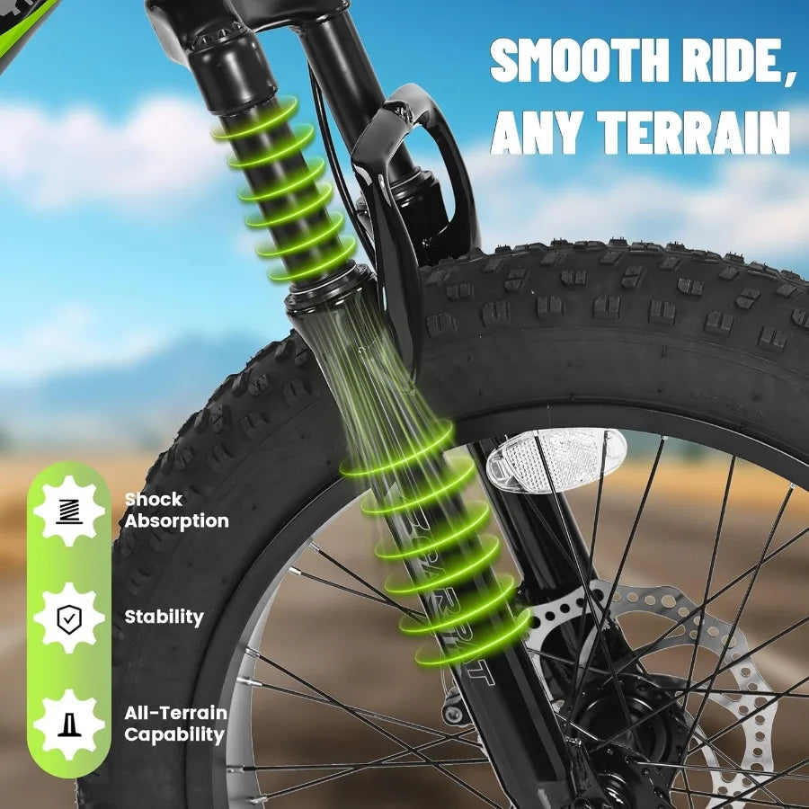 20 24 26 Inch Fat Tire Mountain Bikes 7Speed with Mechanical Disc Brakes Front Suspension