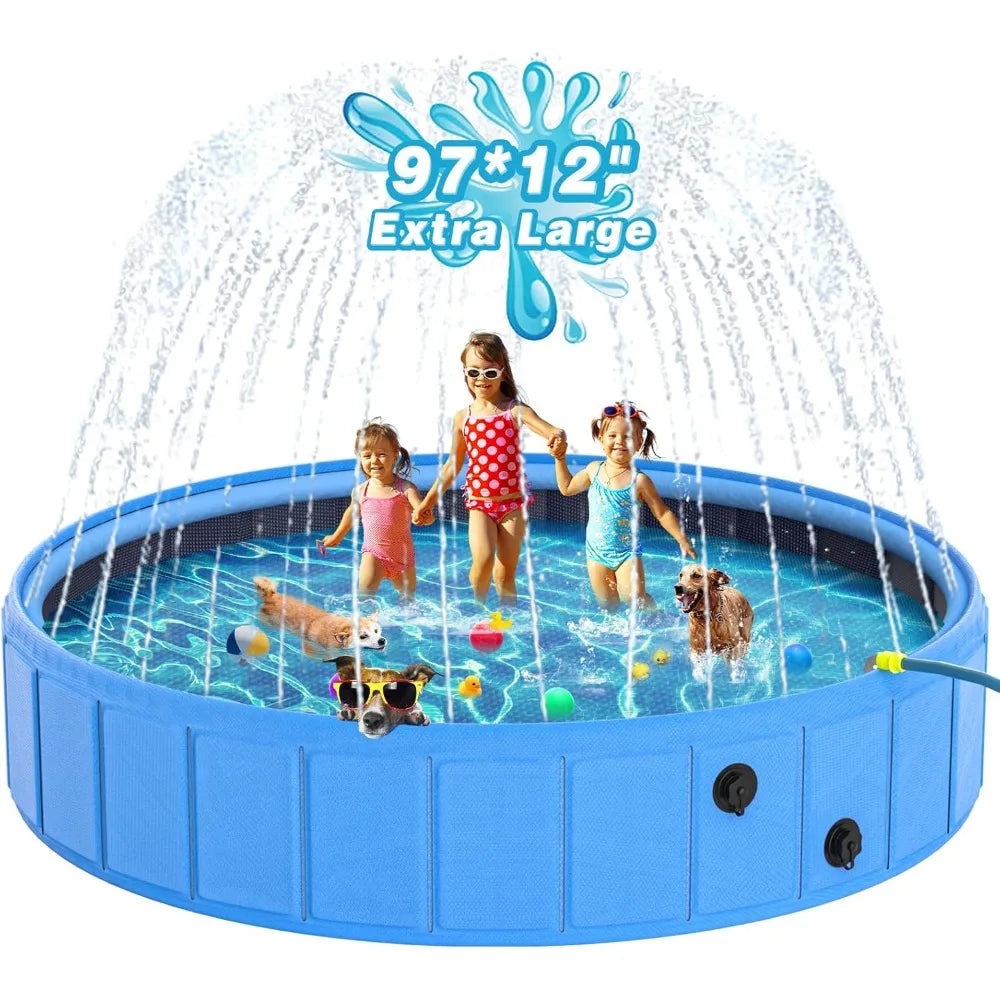 Large collapsible pool - 0.55mm PVC 2 in 1 portable  sprinkler, suitable