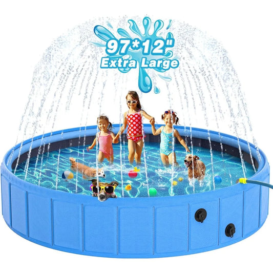 Large collapsible pool - 0.55mm PVC 2 in 1 portable  sprinkler, suitable