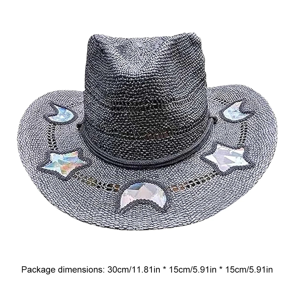 Straw Western Cowboy Hat 
Out Curled Wide Brim Sun Hat Fishing Hat Climbing Cap for Women Men