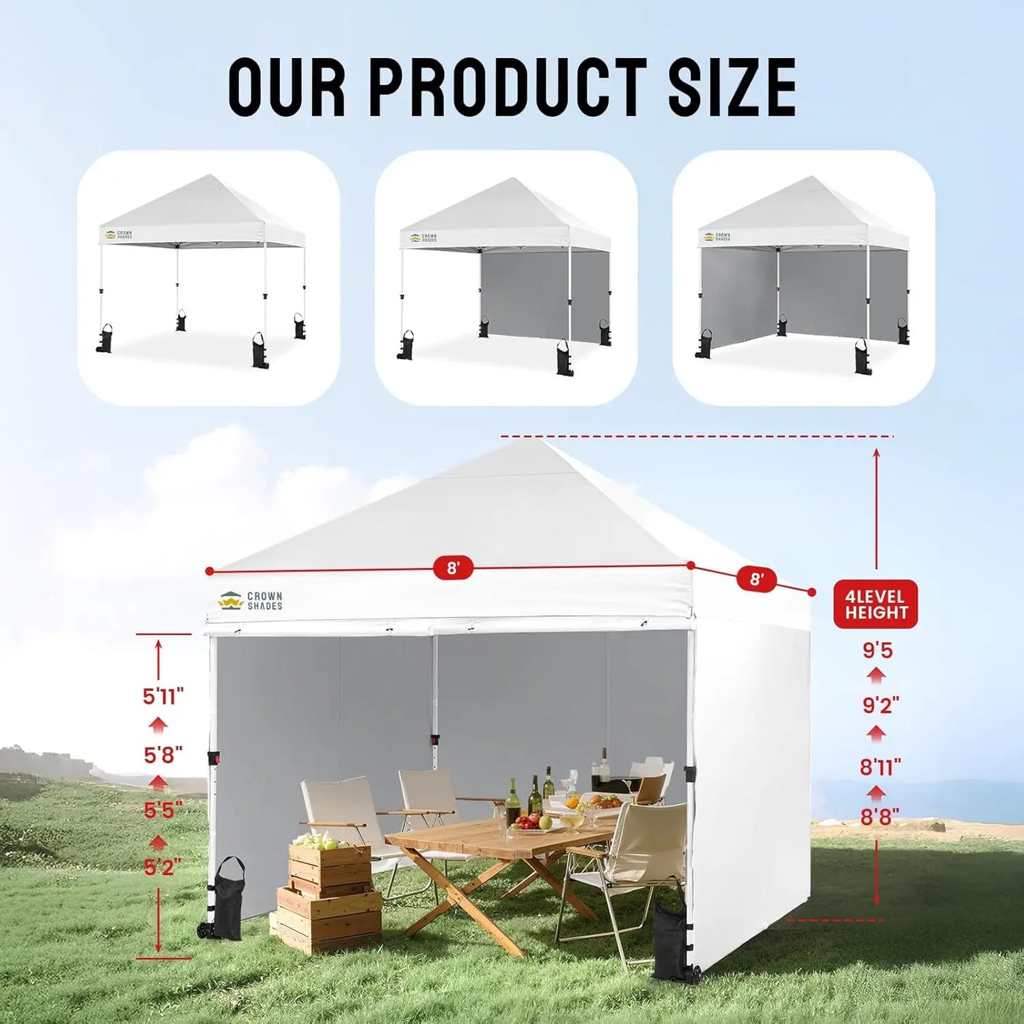 8x8 Pop Up Canopy Tent with 4 Sidewalls, Wheels & Weights, Quick Setup, UV Protection