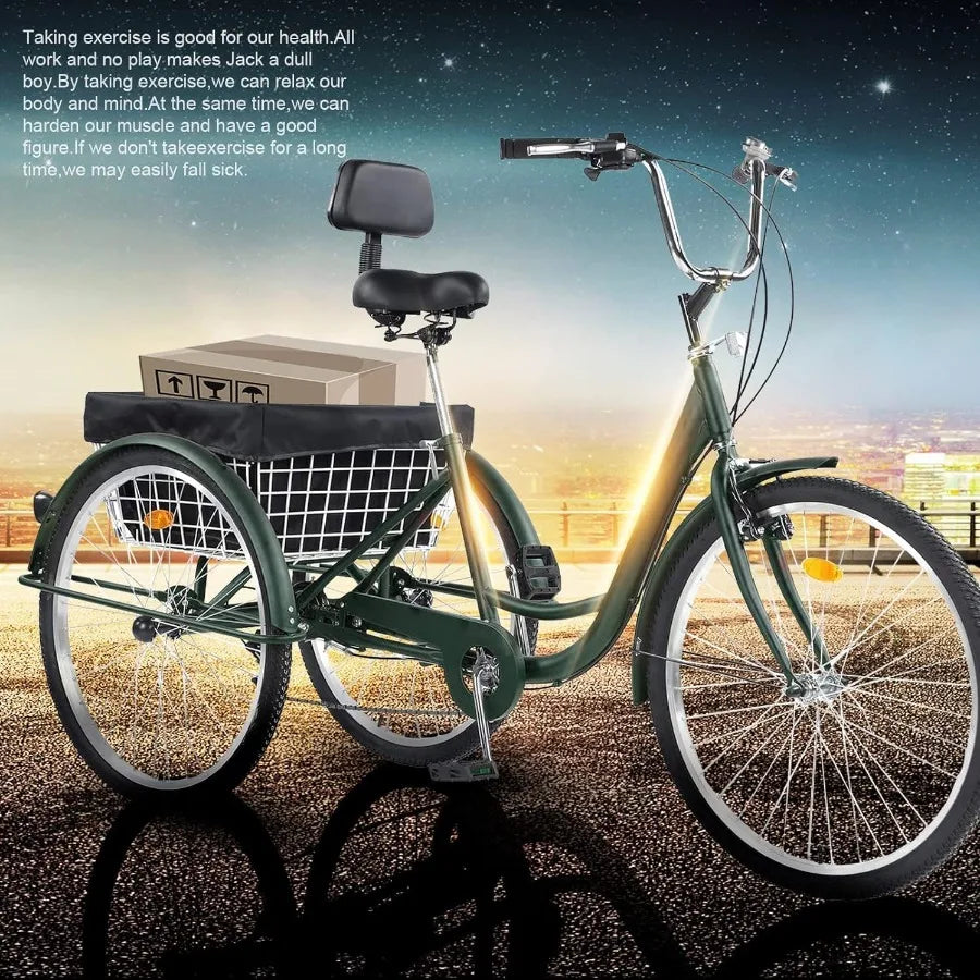Adult Trikes 24 26 inch Wheels Low Step with Cargo Basket Three Wheel Trike Bike
