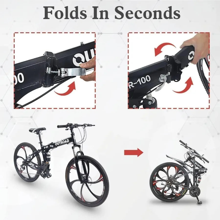 26 Inch Folding Mountain Bike with High Carbon Steel 21 Speed