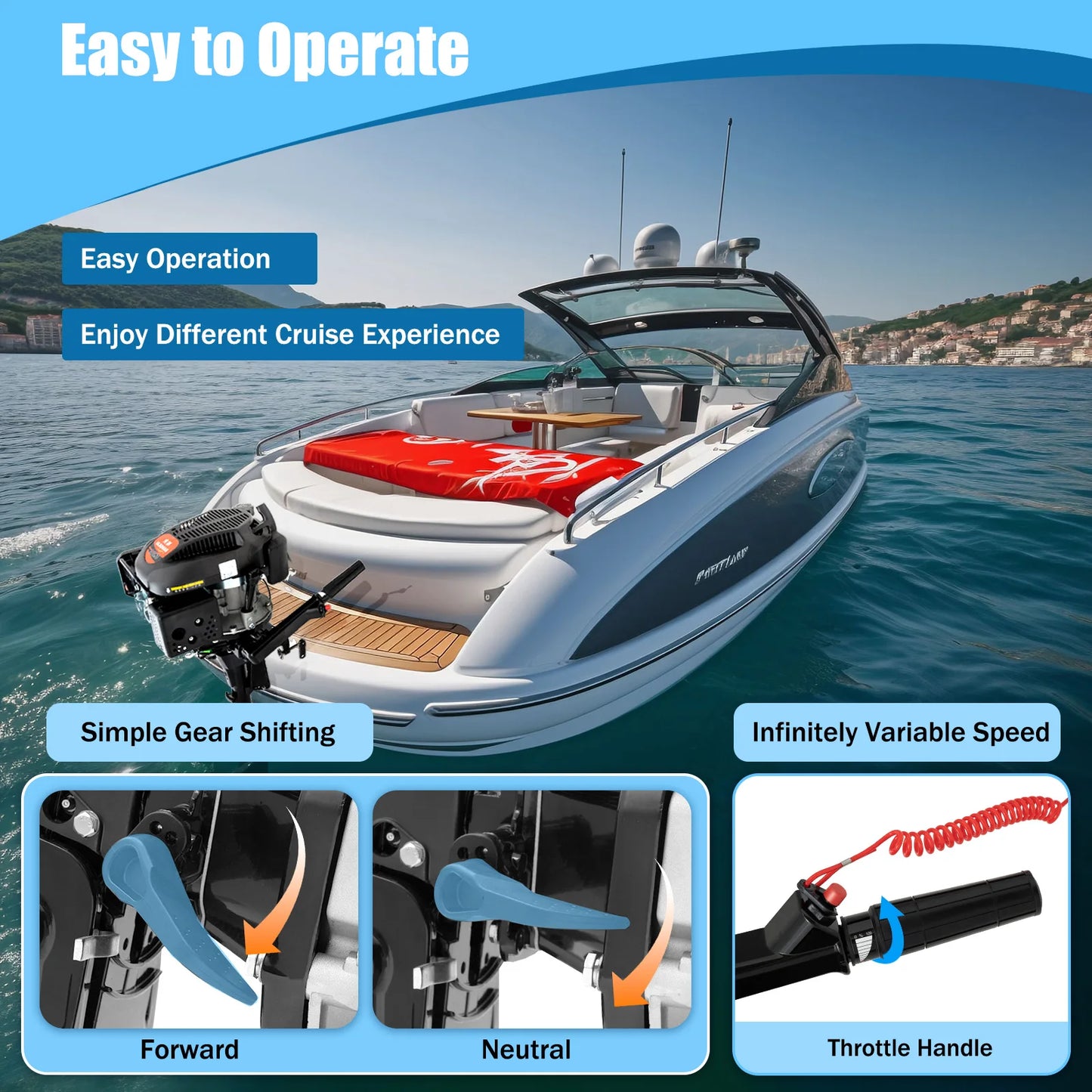 HANGKAI 4 Stroke 6HP Boat Engine 140CC Heavy Duty Outboard Motor With Air Cooling System Short Shaft Inflatable Fishing Boat
