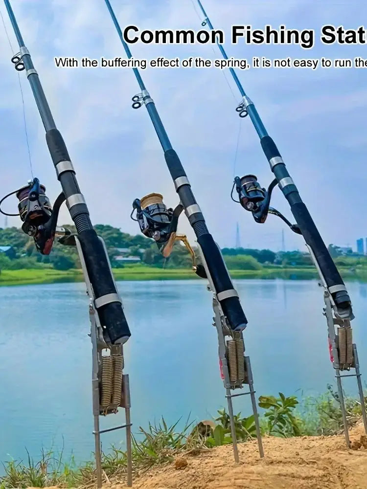 Automatic Spring Fishing Rod Holder, Adjustable Folding Stainless Steel, Ideal for Hands-Free Ground Fishing