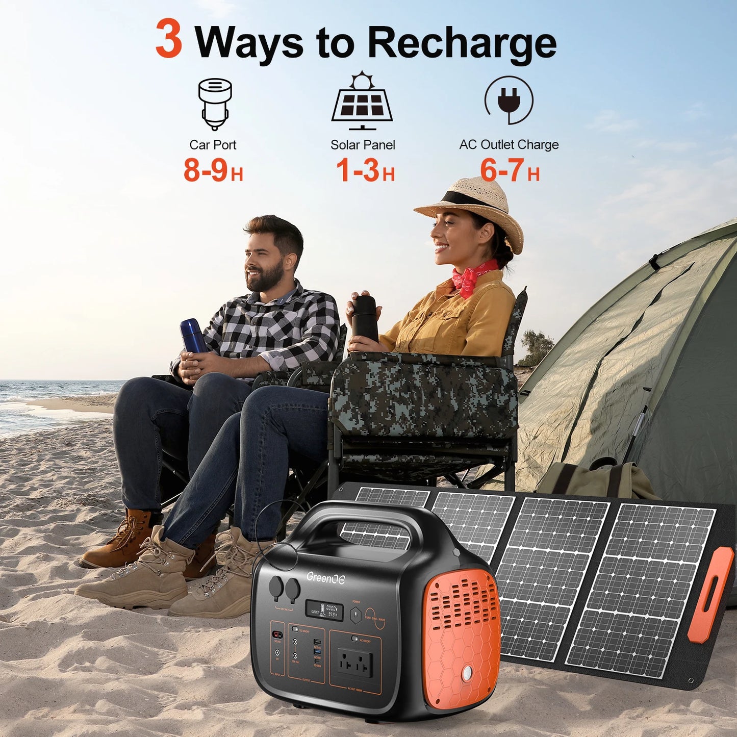 1000W 1024Wh Portable Power Station USB-C Solar Generator with LED 11 Ports