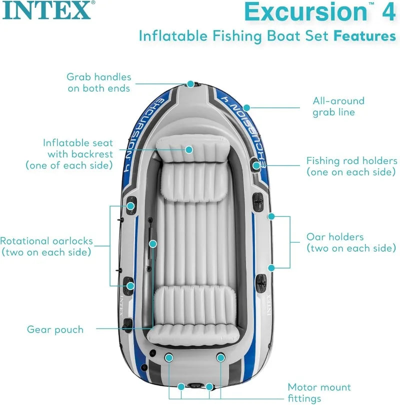 Inflatable Boat Series: Includes Deluxe 54in Boat Oars and High-Output Pump
