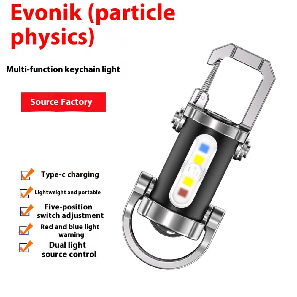 COB LED Keychain Flashlight Multifunctional Ultralight Camping Flashlight Type-C USB Rechargeable Waterproof for Camping Hiking