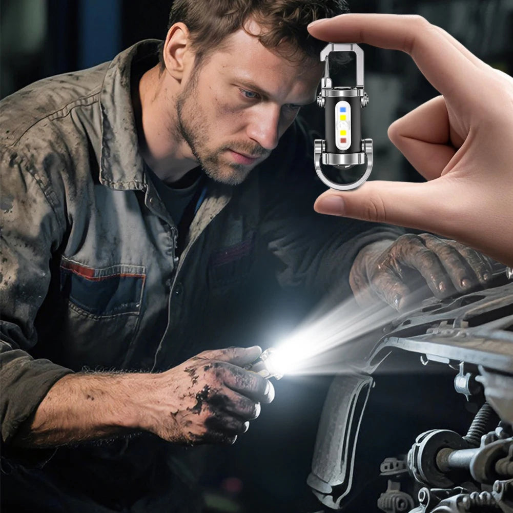 COB LED Keychain Flashlight Multifunctional Ultralight Camping Flashlight Type-C USB Rechargeable Waterproof for Camping Hiking