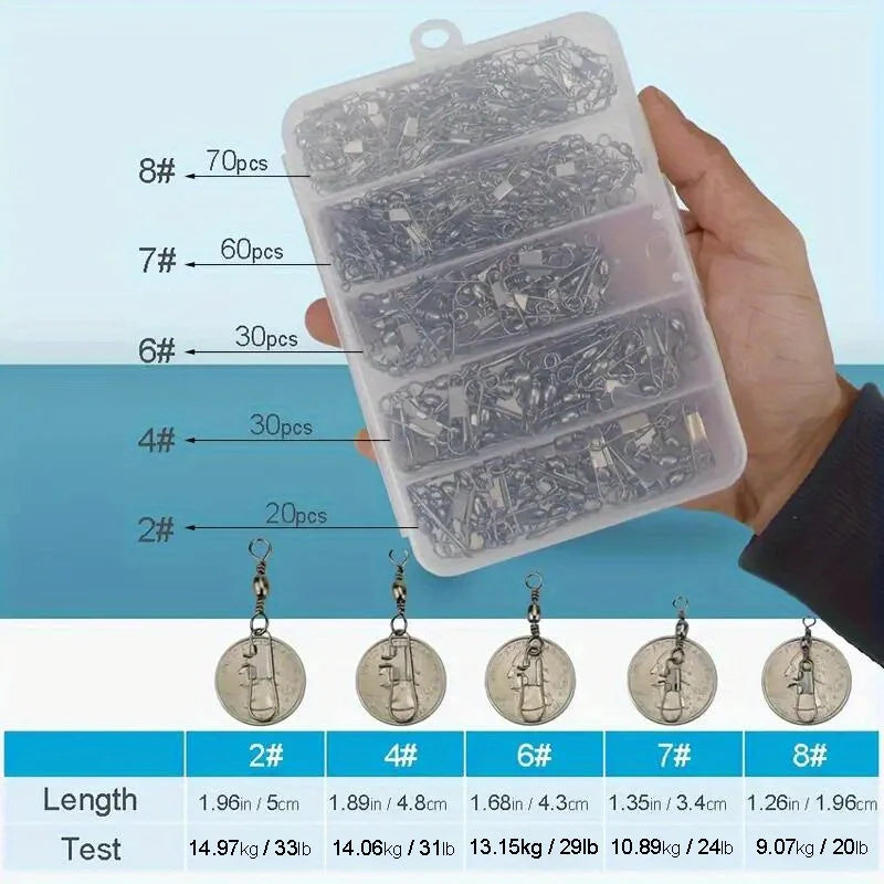 210pcs/set Fishing Swivels Snap