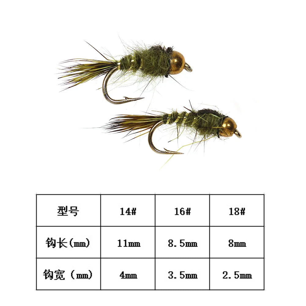 6pcs Barbed Tungsten Bead Head Jig for Fly Trout Fishing Lures Baits 14-18#