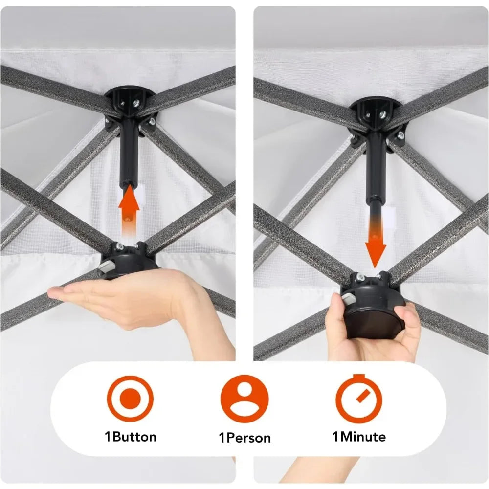 10x10 Pop Up Canopy Tent Portable Outdoor Canopy One-Person Setup UV-Resistant & Waterproof Easy Up Canopy with Guy lines Stakes