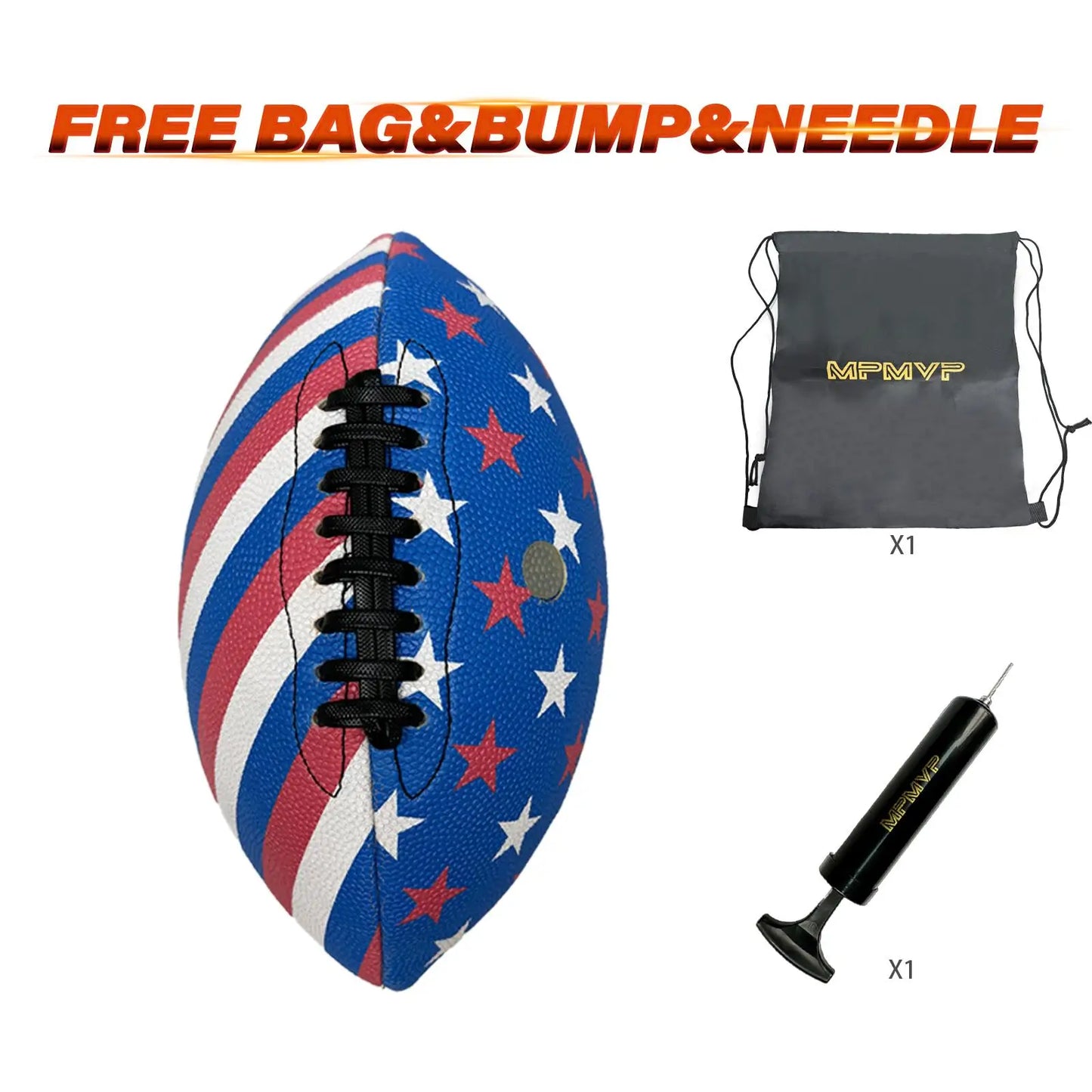 【FREE BAG & BUMP】Rubber Light Up Colorful American Football, Size 6, High Quality
