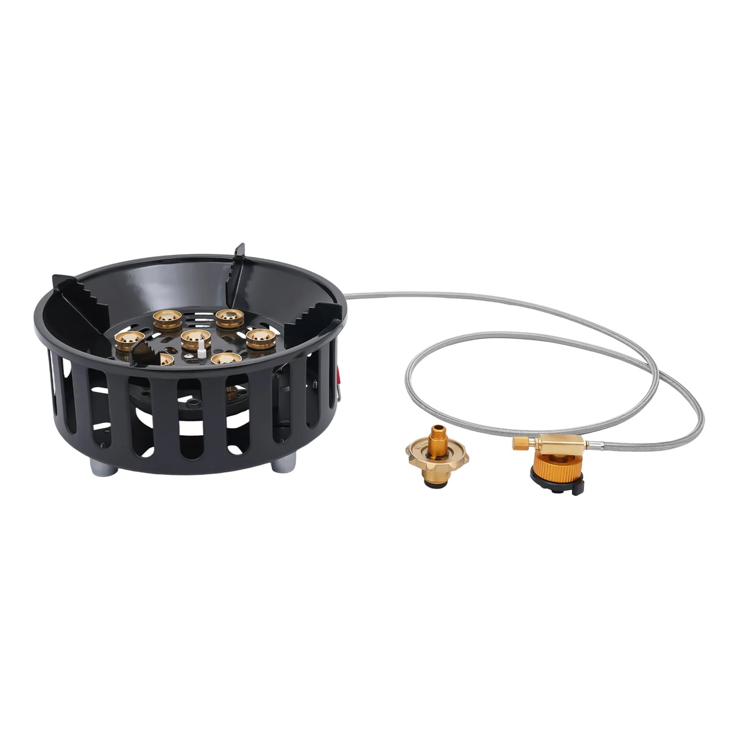 old-Rolled Steel Portable Camping Stove, 72000BTU 3-Adapter Gas Cooker, Windproof Design for Camping Hiking Picnic