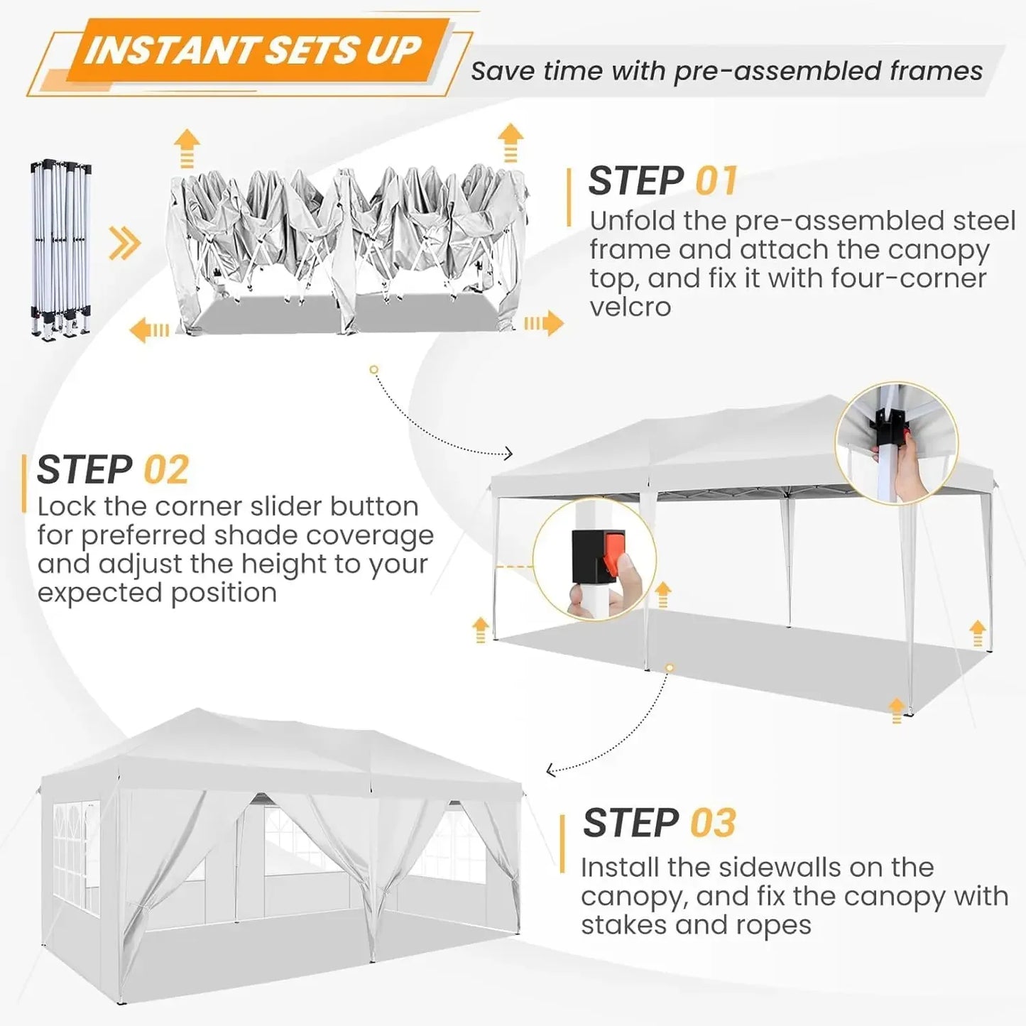 10x20 Pop Up Canopy Tent with Removable Sidewalls Waterproof Commercial Instant Shelter Outdoor Gazebo Party Tent Protable