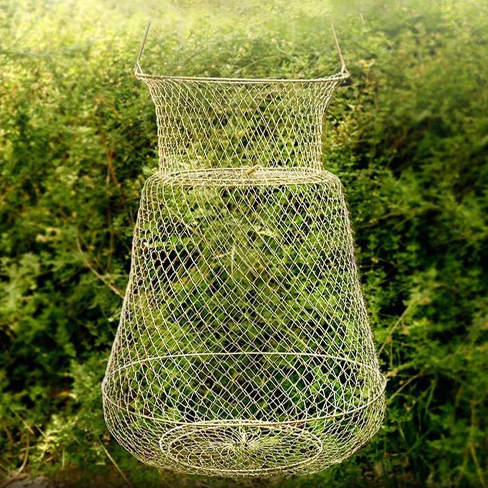 Steel Wire Fish Basket Foldable  Mesh Fish Trap for Outdoor Fishing