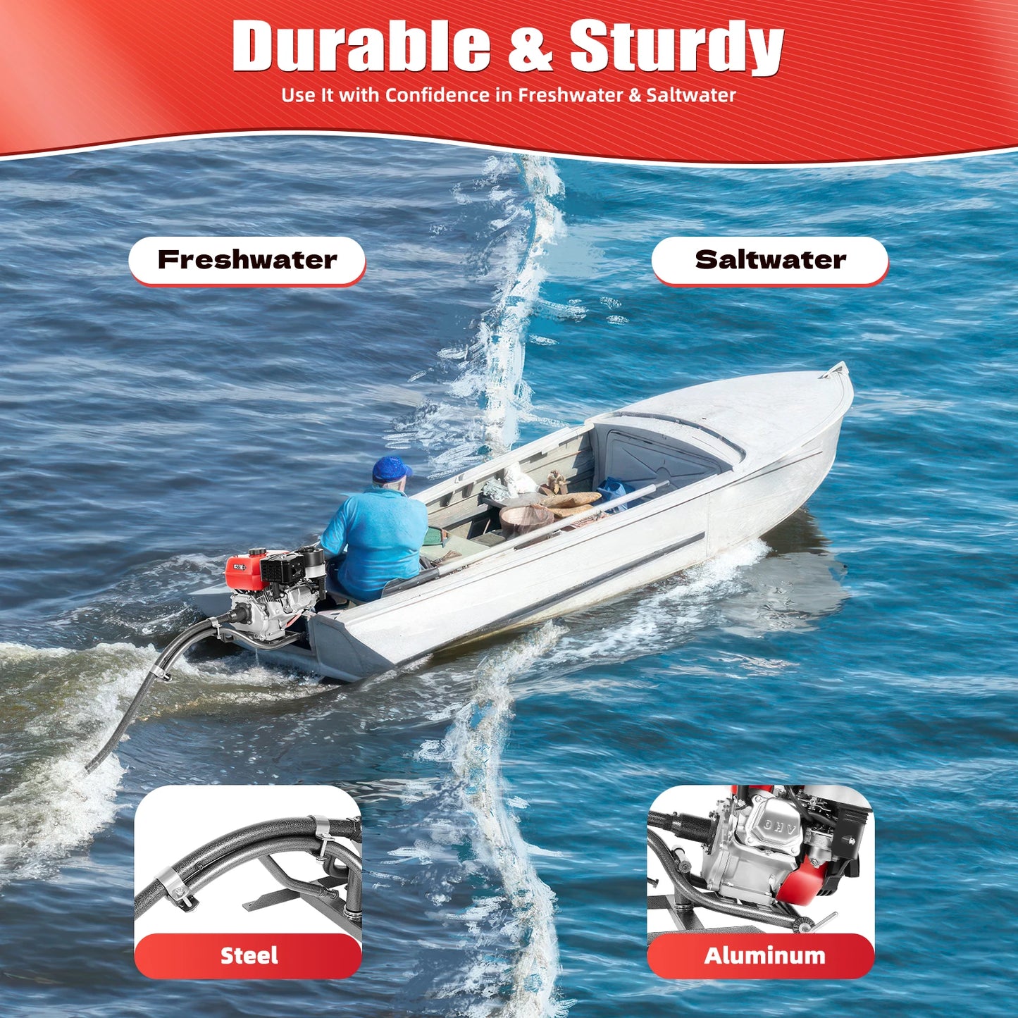 7.5HP 4 Stroke Outboard Motor, 212CC 4KW Heavy Duty Gasoline Fishing Boat Engine Manual Start TCI Air-Cooling System, 3600Rpm