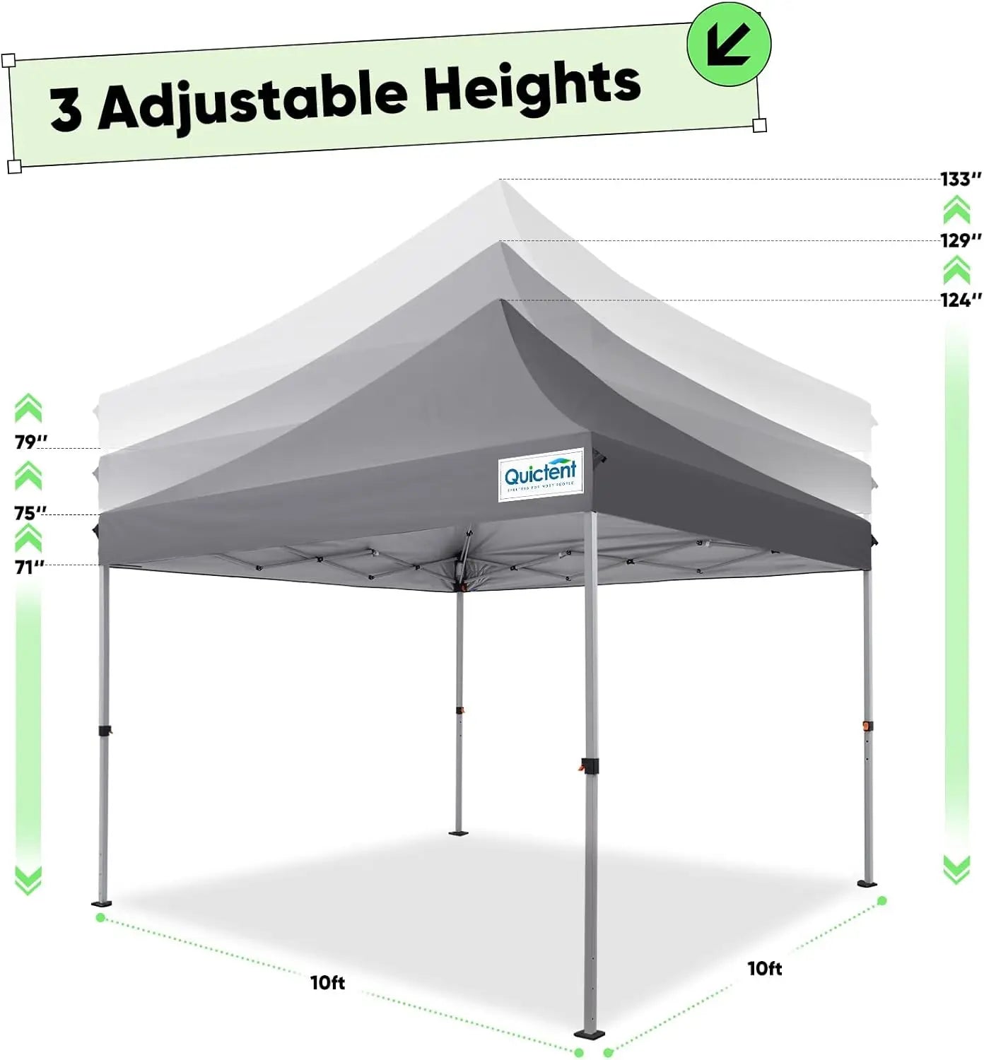 10x10 Heavy Duty Pop Up Canopy Tent- Waterproof, 11ft Interior Height, Easy Setup