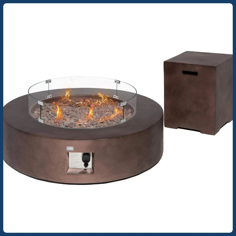 42" Dark 2-Piece Outdoor Propane Firepit Set - 50,000 BTU + 16" Tank Table