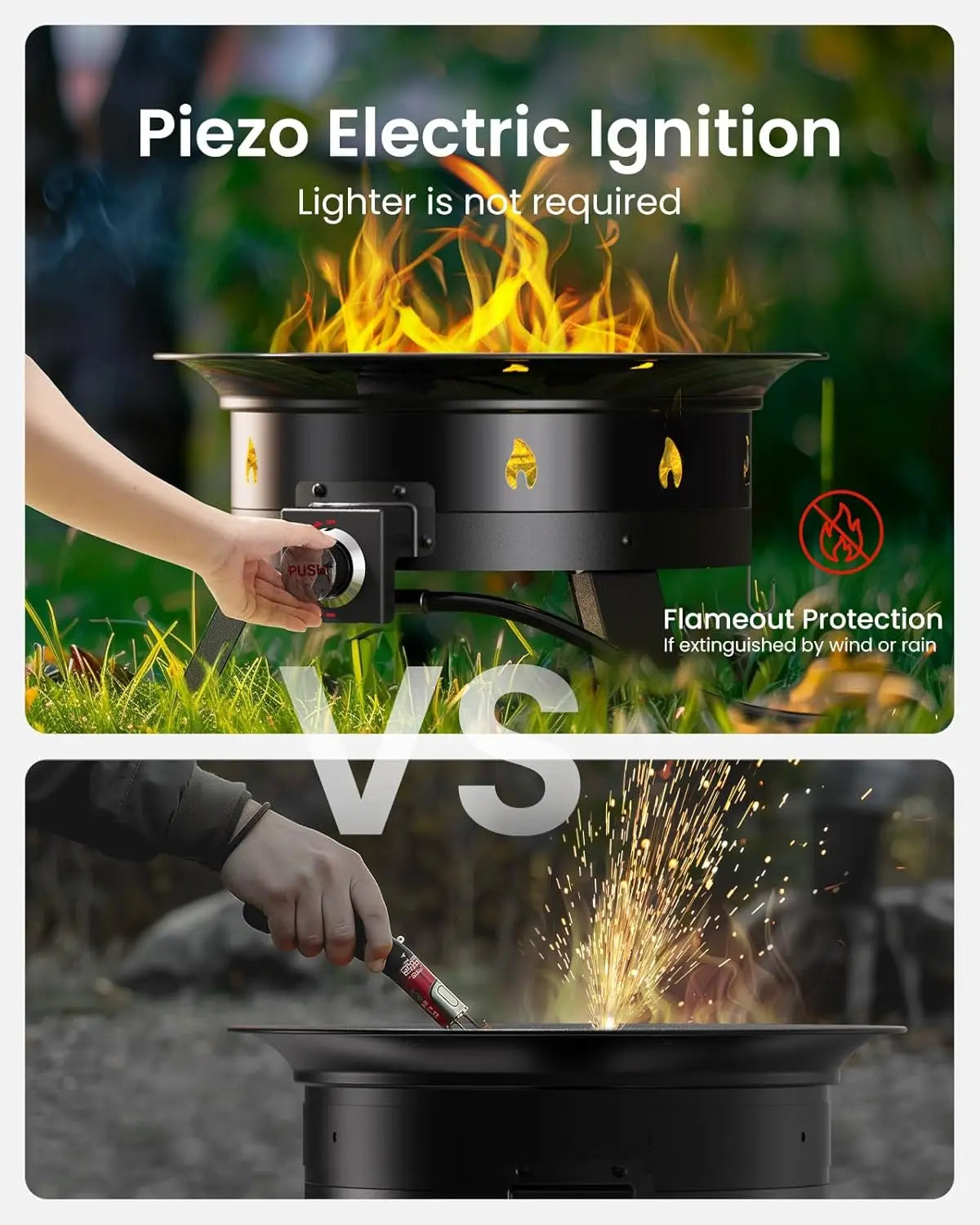 Ciays Large Propane Fire Pit 19 Inch With Grill Grate, Folding Legs, Hose Hooks, Propane Tank Holder