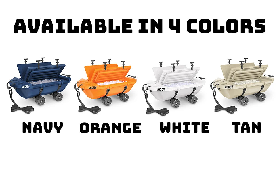 Crawler Cooler with Wheels \\u2013 40 QT Amphibious Floating Cooler and Dry Storage Vessel - Orange, Navy, Tan, or White