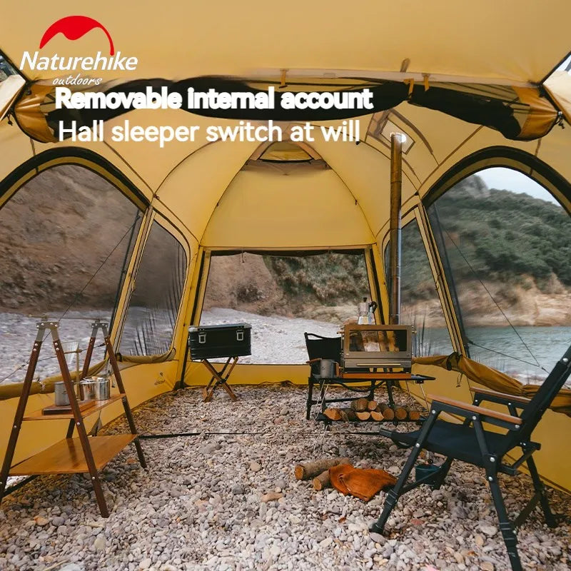 10.9 Camping Tent 6 People 4 Seasons Dome Extended Canopy Outdoor Waterproof  With Chimney Hole