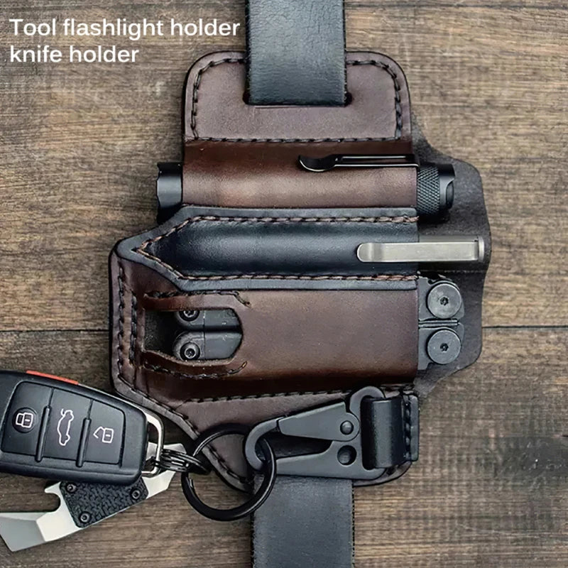 Tool Belt Leather  Holster Outdoor Survival Camping Hunting Waist Leather Pocket