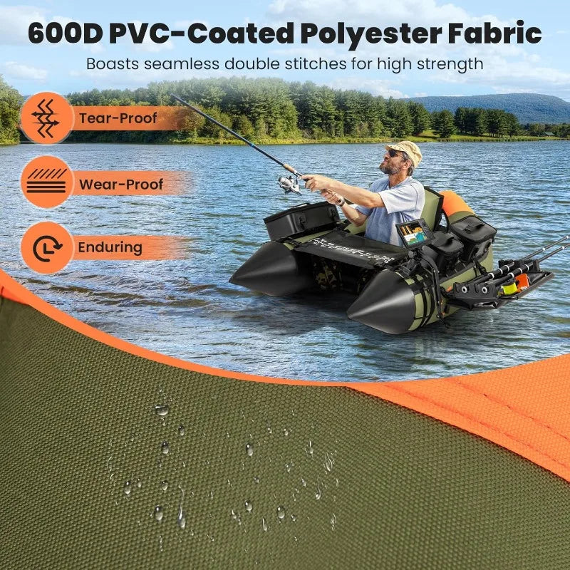 Goplus Inflatable Float Tube, Fishing Belly Boat w/ Fish Ruler,Pump,Storage Bag,Adjustable Straps,Fishing Float Tube for Angling