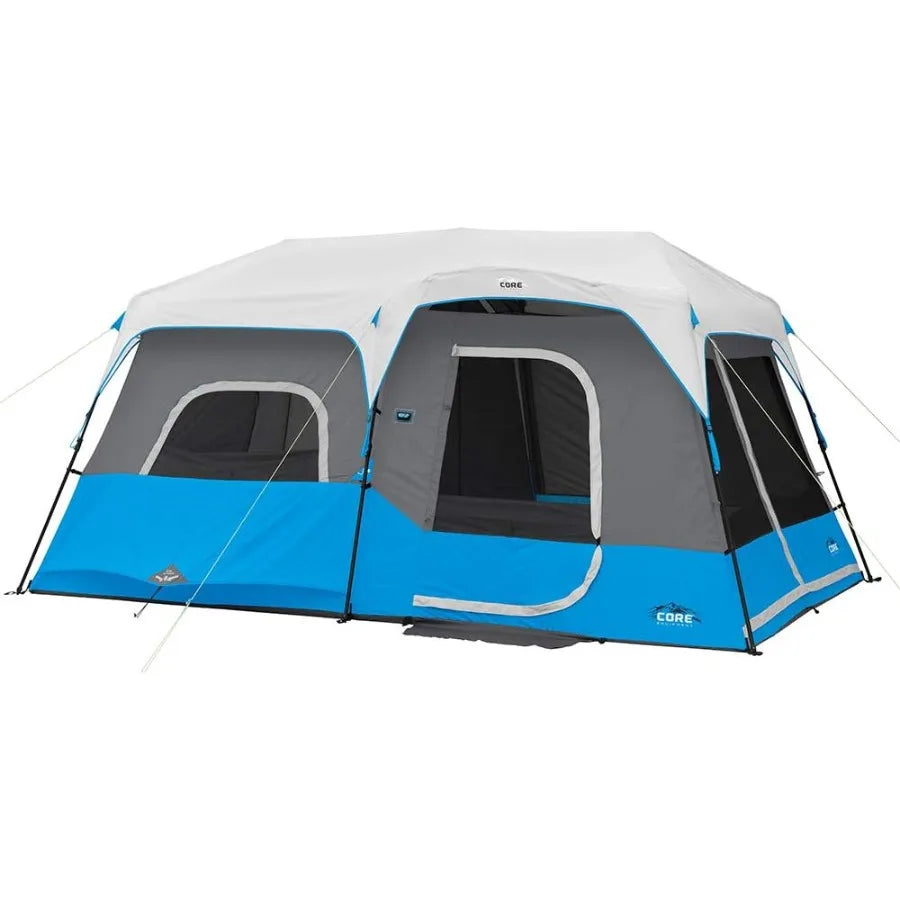 Instant Cabin Tents with LED Lights 6 Person 9 Person 12 Person Family Multi Room Lighted Pop Up Tents for Camping Included Sto