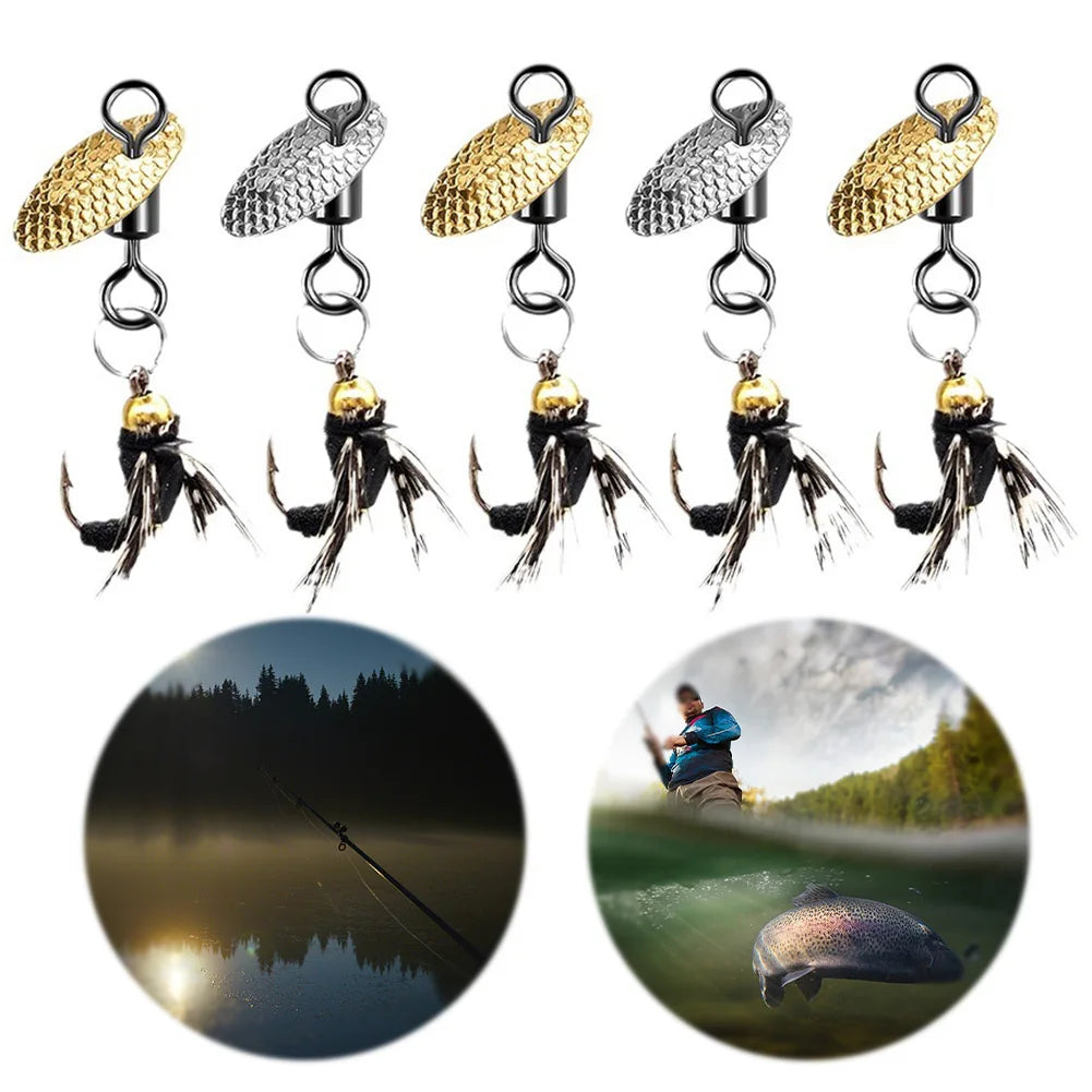 5Pcs  Fly Fishing Bait with Crank Hook Natural Insect Bait Spinner Baits Lure