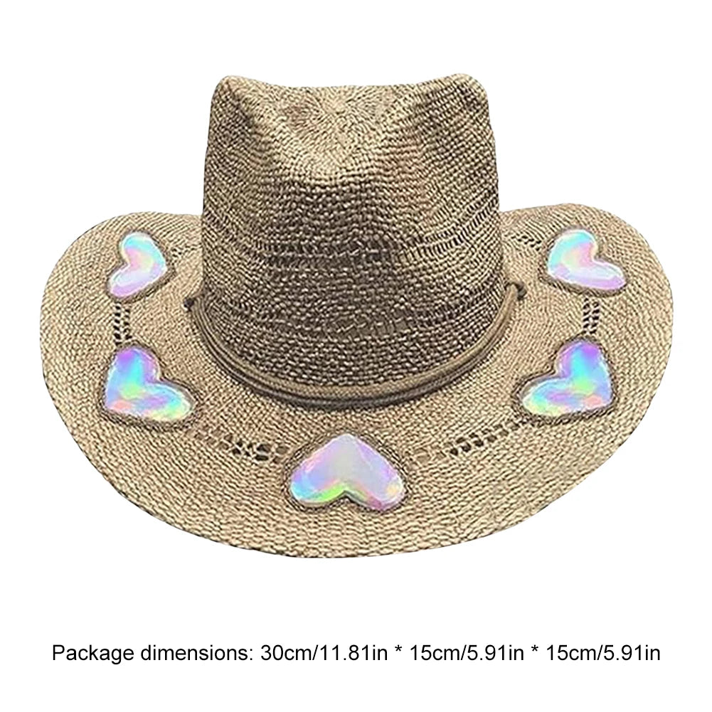 Straw Western Cowboy Hat 
Out Curled Wide Brim Sun Hat Fishing Hat Climbing Cap for Women Men