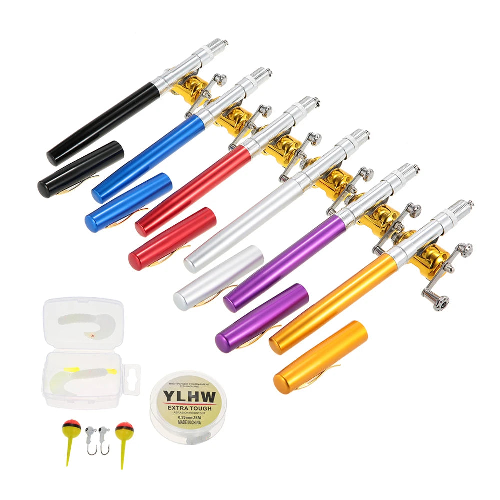 US Fishing Rod Reel Combo Set Mini Telescopic Portable Pocket Pen Fishing Rod Pole + Reel Aluminum Alloy Fishing Line Soft Lures
