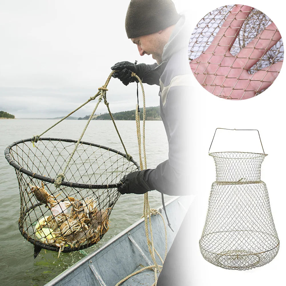 Steel Wire Fish Basket Foldable  Mesh Fish Trap for Outdoor Fishing