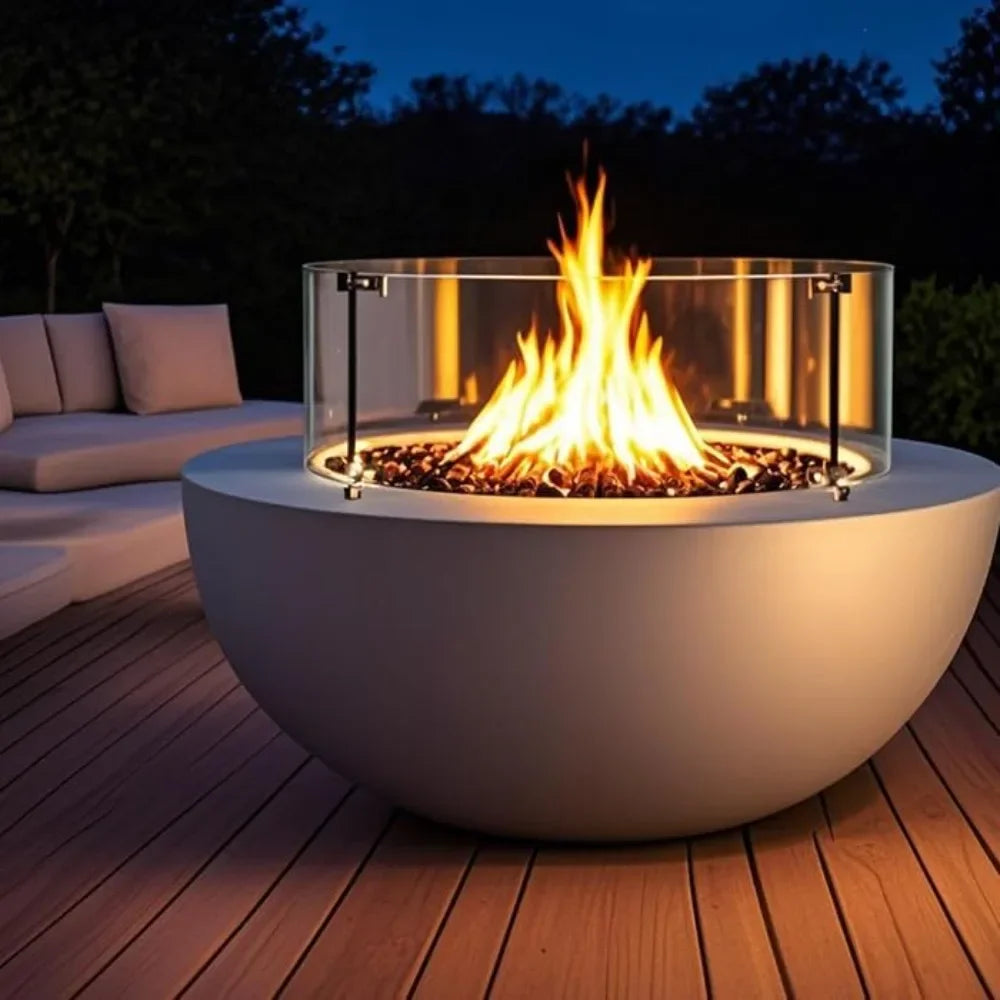 31.5 Inch Outdoor Propane Fire Pit Table w Tank Cover,50,000 BTU Round Burner, 2 Pieces Concrete Gas Fire Pit