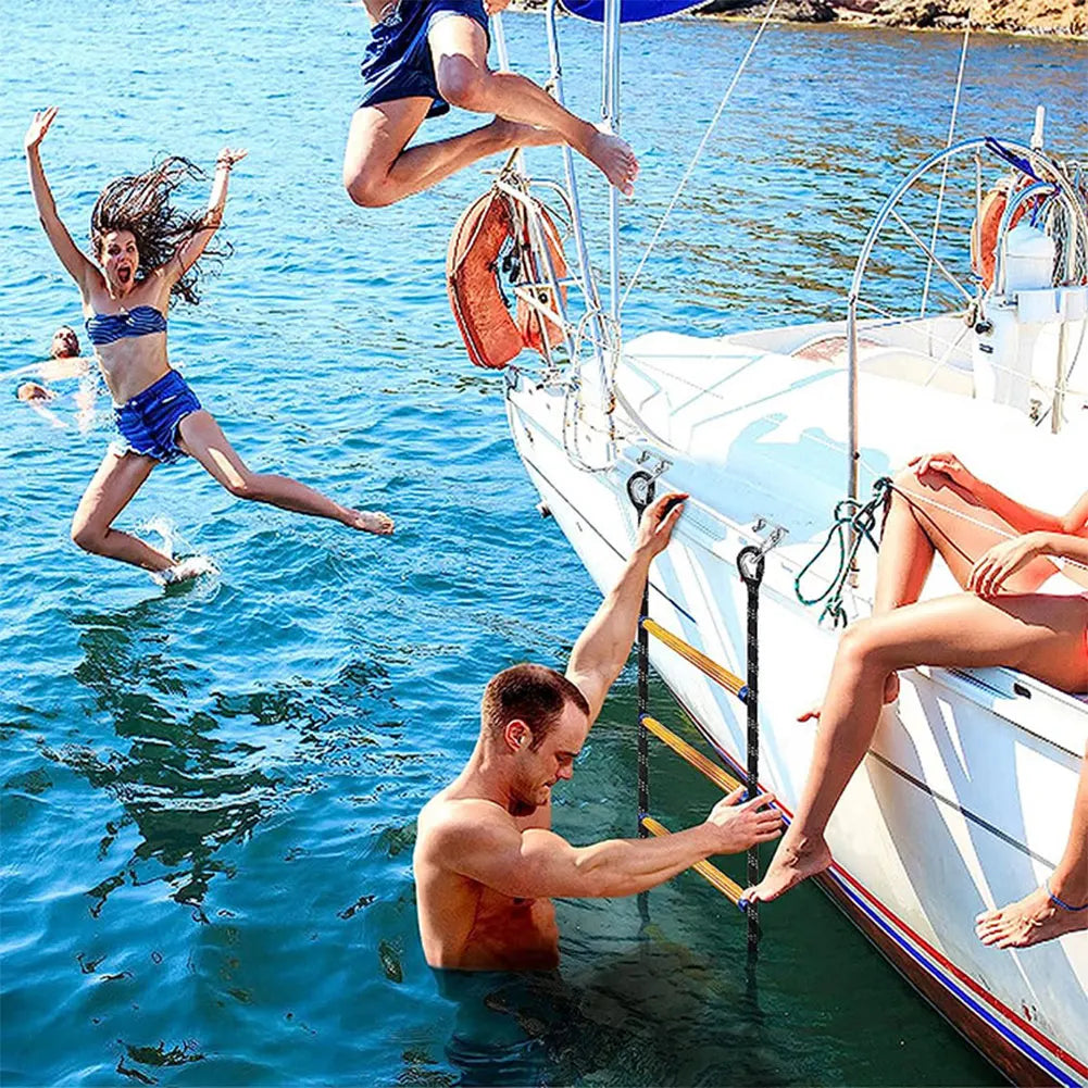 4 Step Heavy Duty Marine Rope Ladder  for Inflatable Boat Kayak Motorboat Canoeing