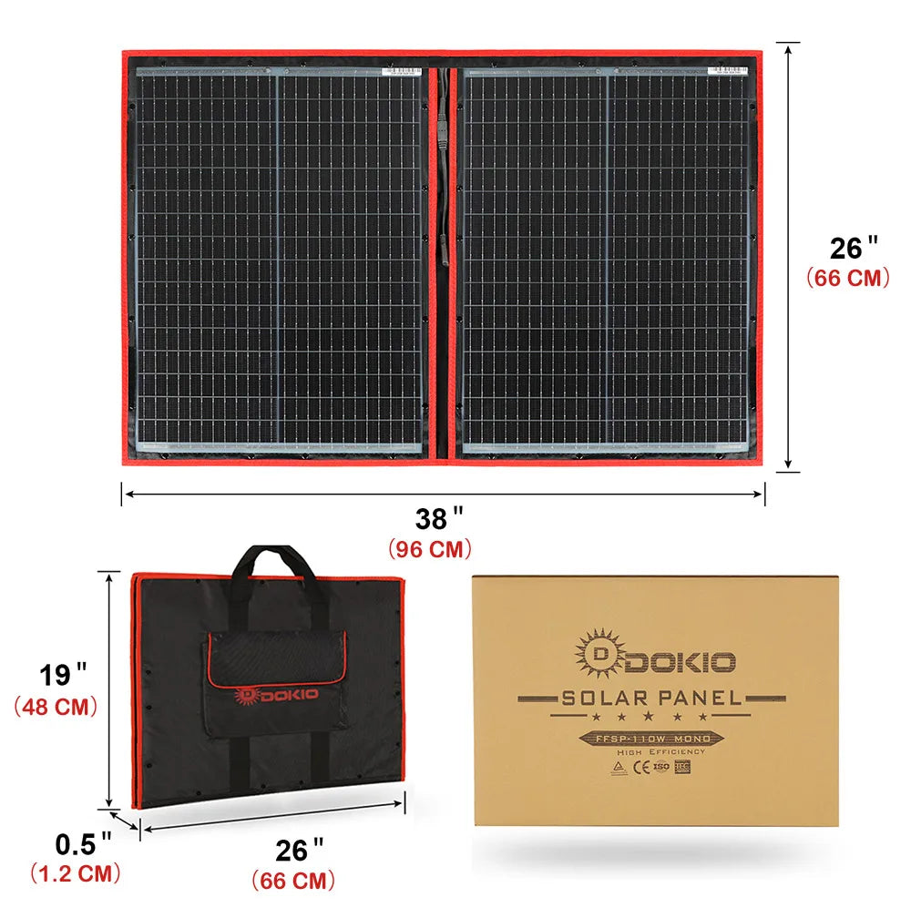Dokio 18V 100/160/200/300 W Portable Foldable Solar Panel with 12V Controller to Charge Battery suitable for Camp