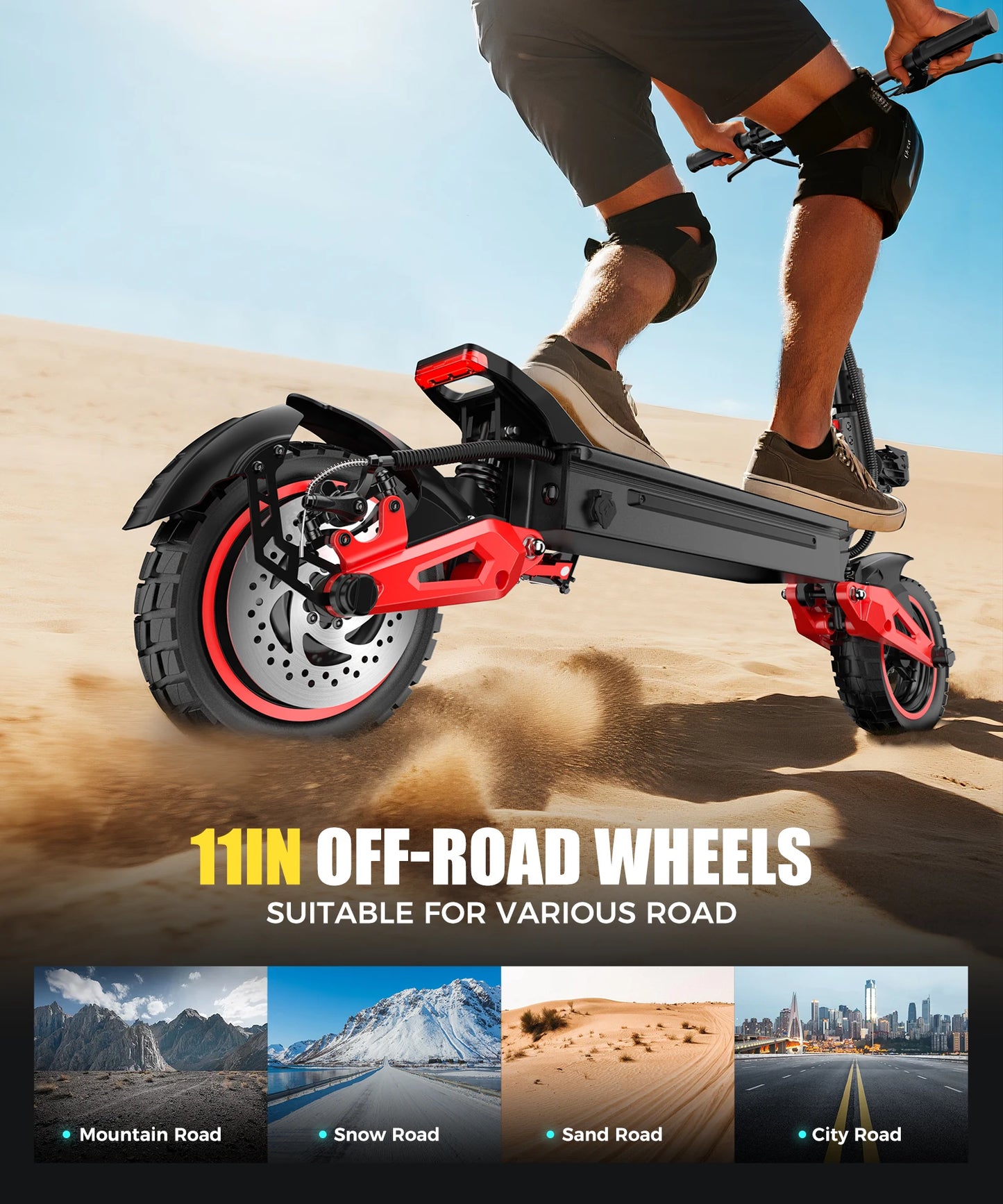 11 inch beach off-road electric scooter 1600W48V18AH lithium battery rear wheel drive intelligent folding mini electric scooter