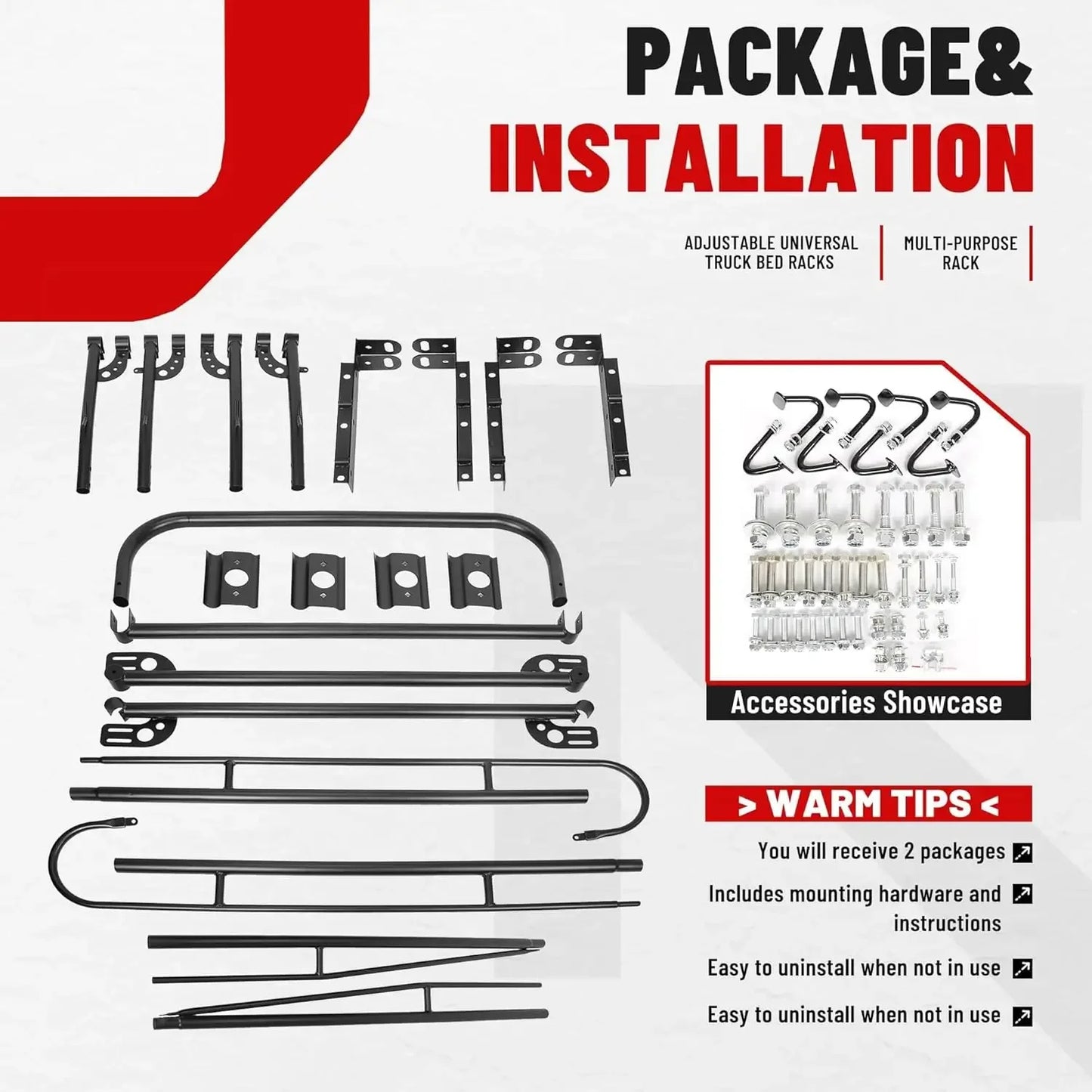 1000 LBS Adjustable 58"-69" Universal Truck Bed Rack 60"(W) x 138"(L) x