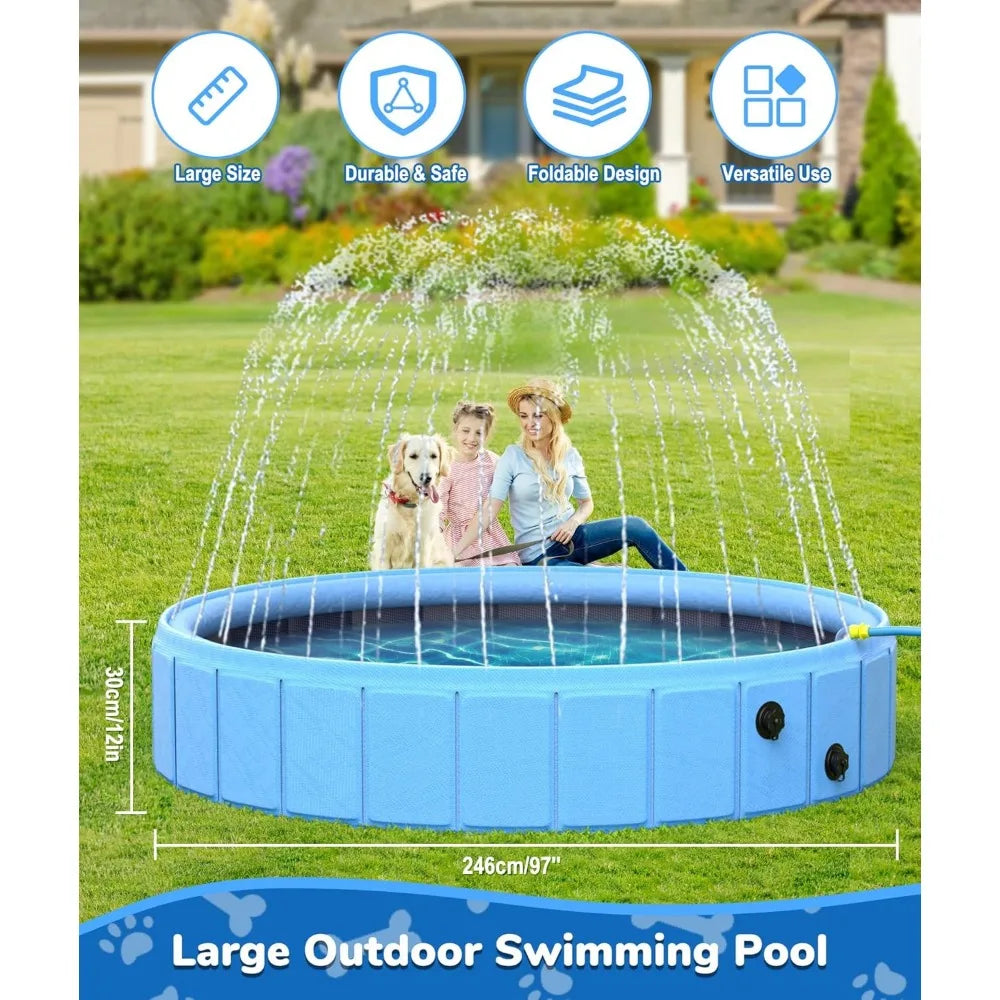 Large collapsible pool - 0.55mm PVC 2 in 1 portable  sprinkler, suitable
