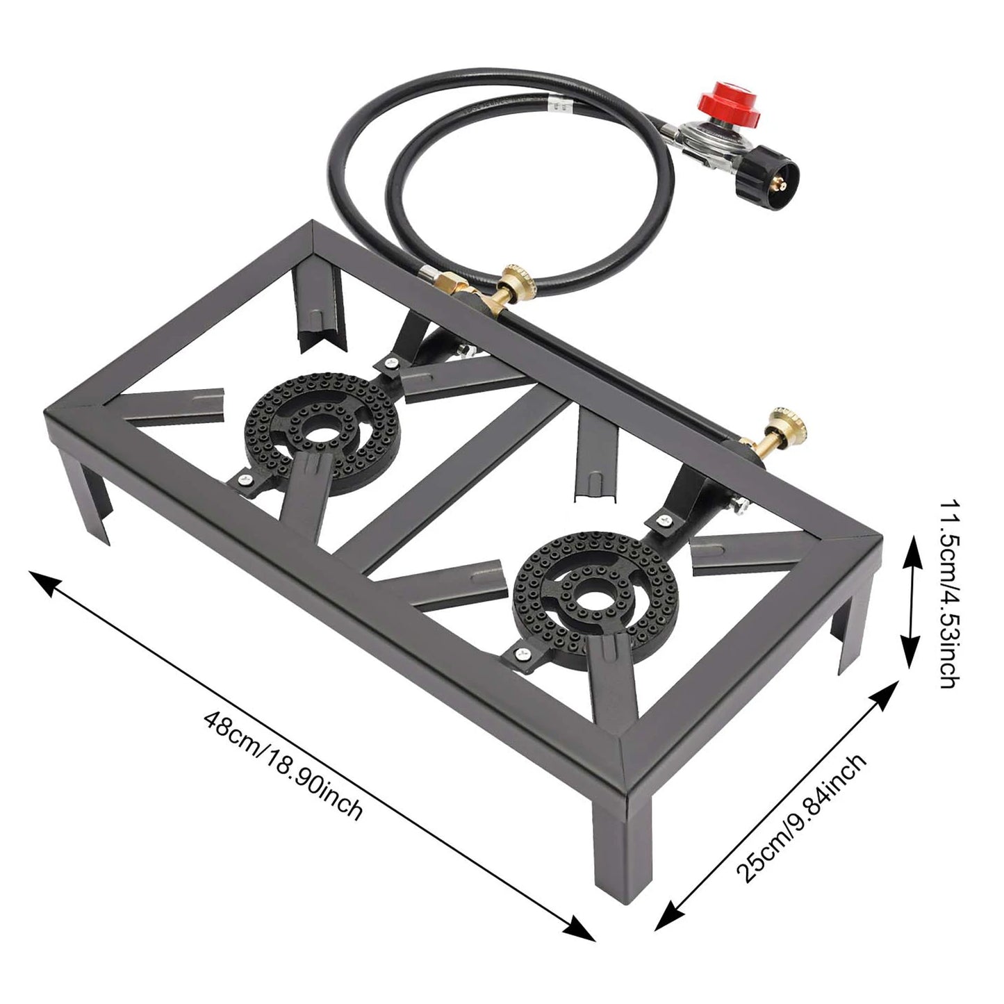 Portable Double Burner Outdoor Gas Stove Propane Cooker with Adjustable 0-10Psi Regulator Hose