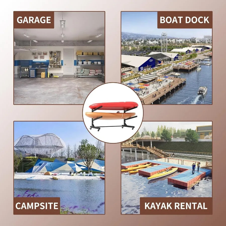 Heavy Duty Kayak Storage Rack with Wheels and Adjustable Feet