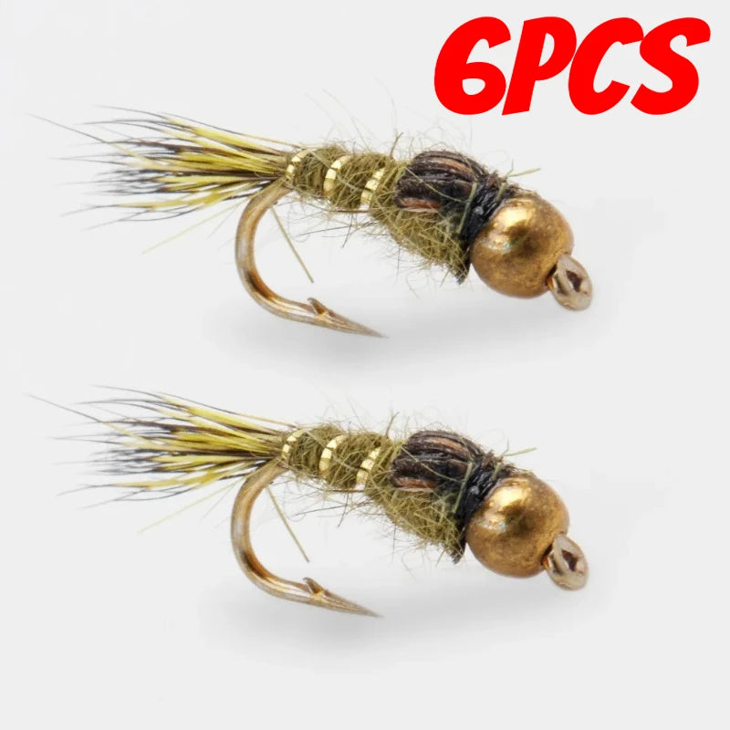 6pcs Barbed Tungsten Bead Head Jig for Fly Trout Fishing Lures Baits 14-18#