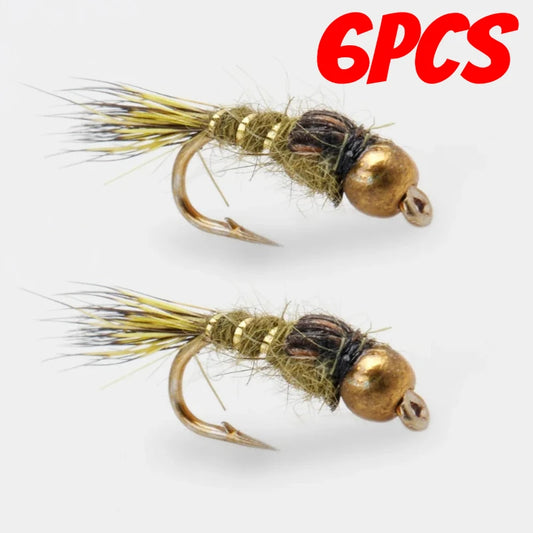 6pcs Barbed Tungsten Bead Head Jig for Fly Trout Fishing Lures Baits 14-18#