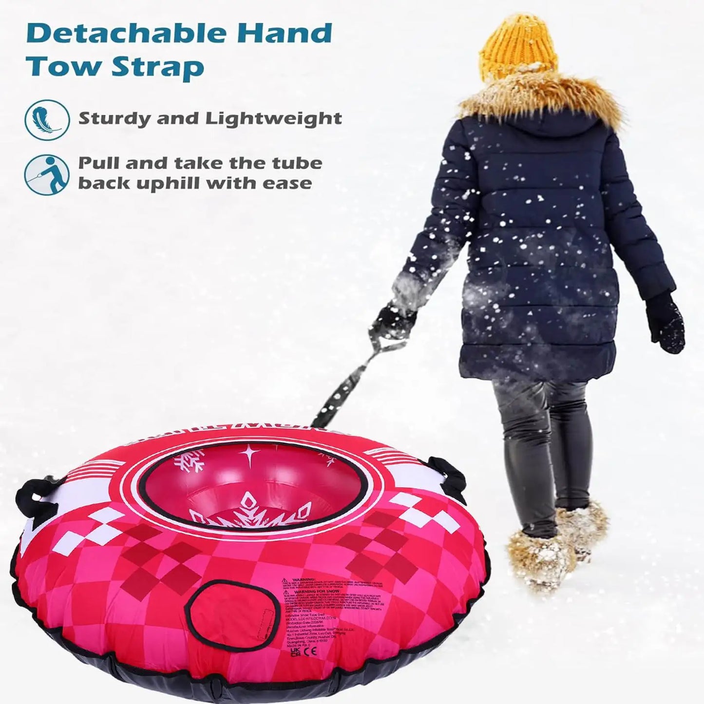 43inch Snow Tube  Red Cold Proof Thickened PVC Inflatable Snow Sled