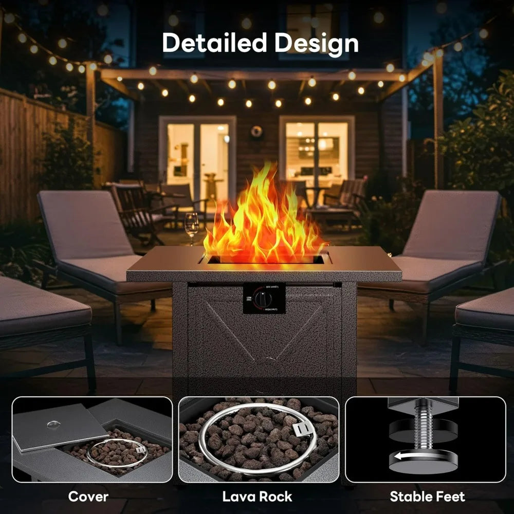 50,000 BTU Propane Fire Pit Table, 28 Inch, 3-in-1 Multi-Function with Steel Top, Lava Rocks, and Adjustable Flame