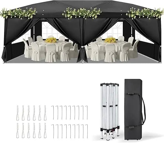 10x20 ft Pop Up Canopy Tent with 6 Sidewalls, Canopy 10x20 with Carry Bag, Outdoor Gazebo Canopy Tent Camping Tent, Patio Event