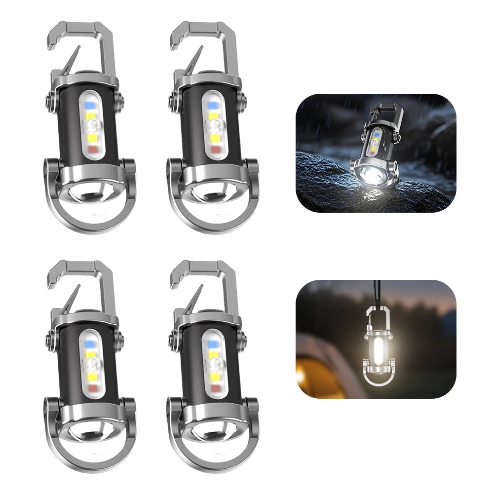 COB LED Keychain Flashlight Multifunctional Ultralight Camping Flashlight Type-C USB Rechargeable Waterproof for Camping Hiking