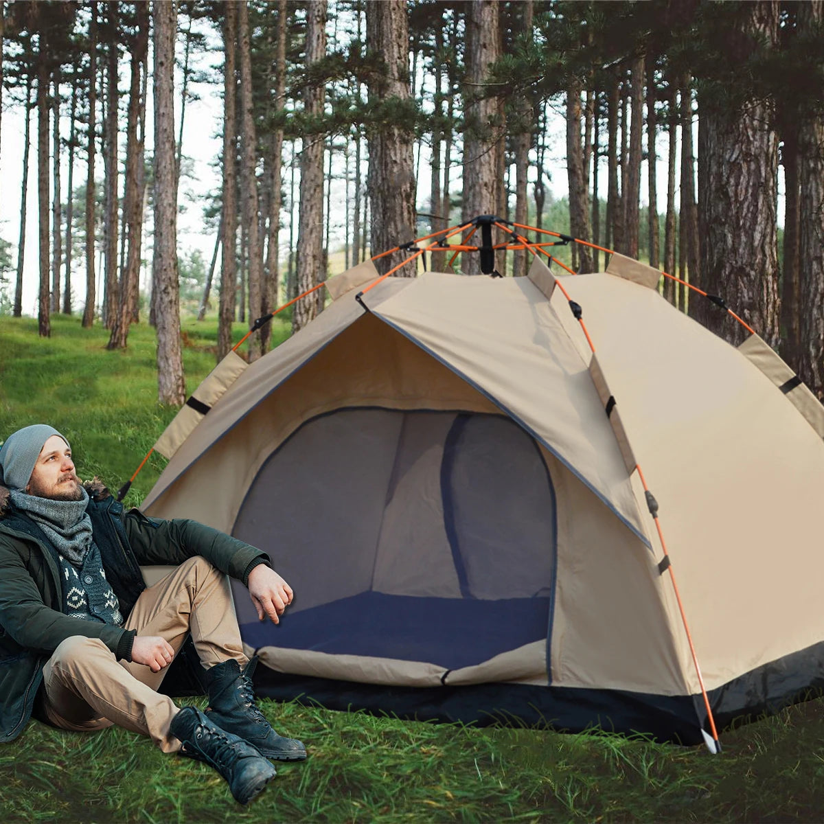 Outdoor Automatic Quick-opening Tent  Rainproof sunshine-proof Tent Two windowless doors