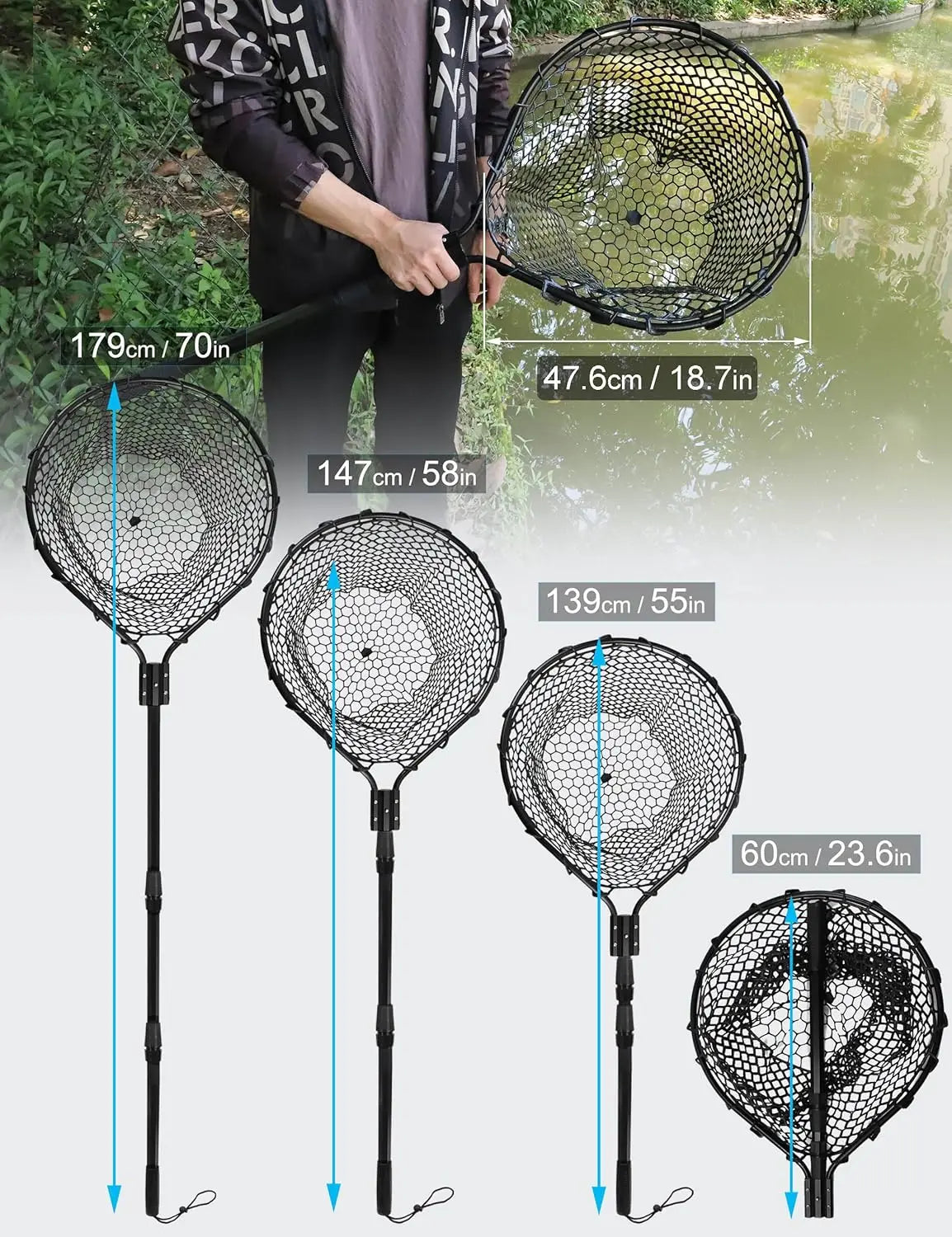 Heavy Duty Big Folding Fishing Net With Retractable Long Handle